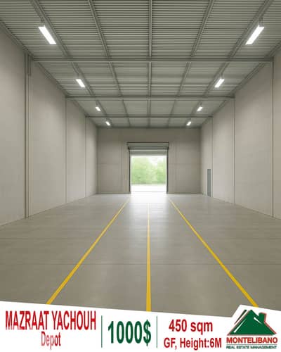 450sqm Depot For Rent in Mazraat Yachouh (مزرعة يشوع) with Easy Access