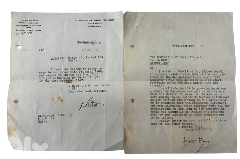 1948 Palestine “Custodian of Enemy Property” (Jerusalem–Haifa) 0