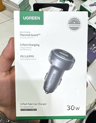 Ugreen 30w 3-port Fast car charger (2xusb-c,1xusb-a) Ec307 15$