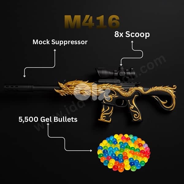 M416 Dragon Gel Blaster 8x Scope + Mock Suppressor + 5,500 Gel Bullets 0