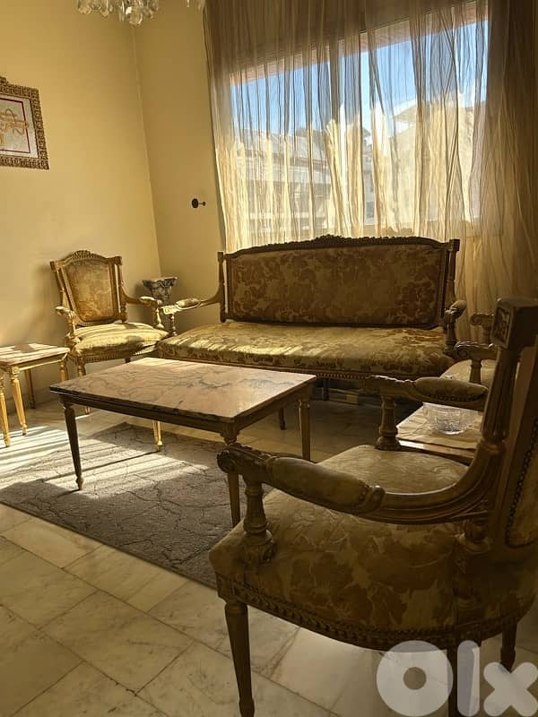 Antique Louis XVI Style Salon Set - Sofa, 4 Chairs & Marble Tables 1