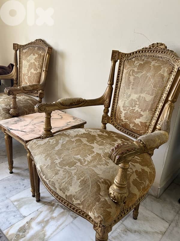 Antique Louis XVI Style Salon Set - Sofa, 4 Chairs & Marble Tables 2