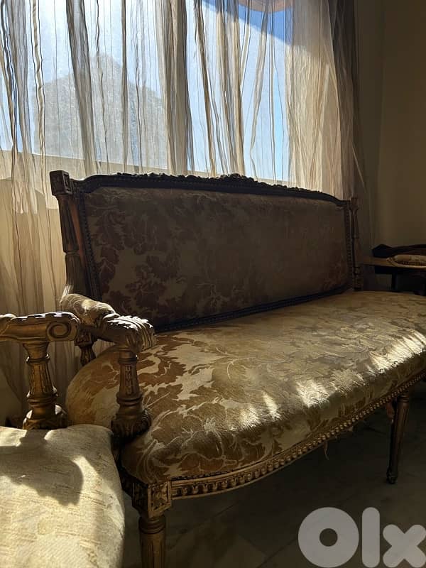 Antique Louis XVI Style Salon Set - Sofa, 4 Chairs & Marble Tables 3