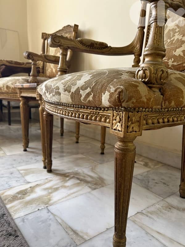 Antique Louis XVI Style Salon Set - Sofa, 4 Chairs & Marble Tables 7