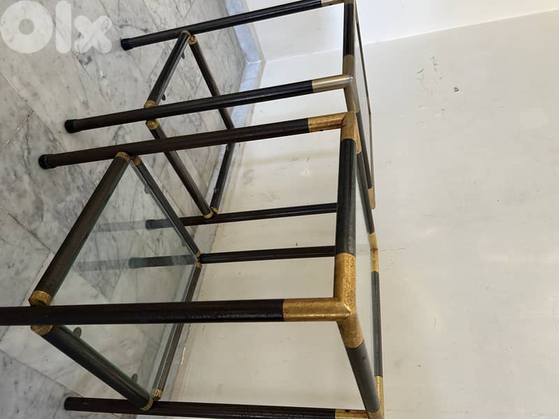 Pair of Vintage 1970s Hollywood Regency Glass Side Tables 1