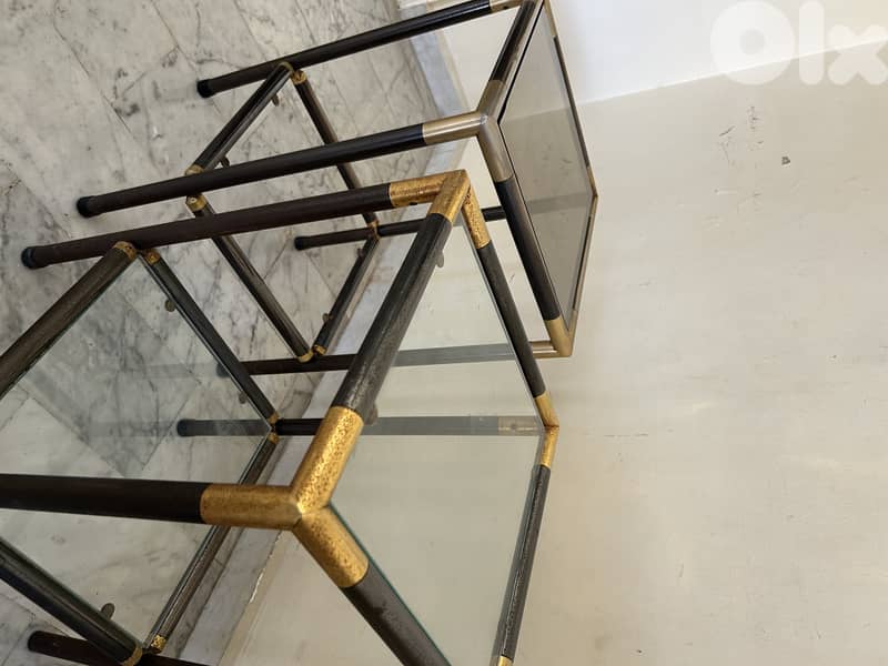 Pair of Vintage 1970s Hollywood Regency Glass Side Tables 2