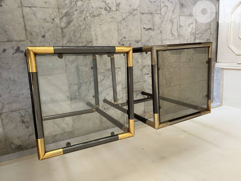 Pair of Vintage 1970s Hollywood Regency Glass Side Tables 3