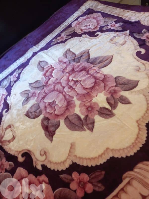 200×240cm Purple,Rose & Cream Floral Winter Blanket 1