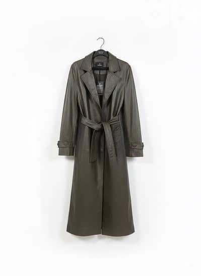 trench coat leather green olive / fits medium large