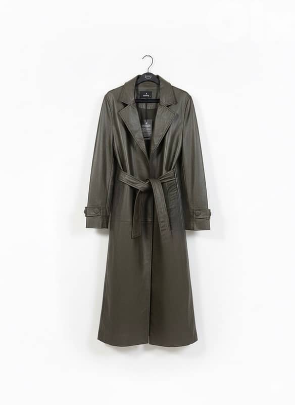 trench coat leather green olive / fits medium large 0