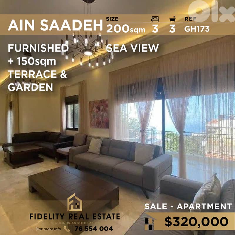 Apartment for sale in Ain Saadeh GH173 شقة مفروشة للبيع في عين سعادة 0