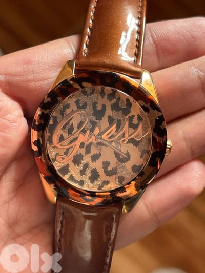 GUESS Leopard Print & Rose Gold Watch U0455L3 - Patent Brown Strap