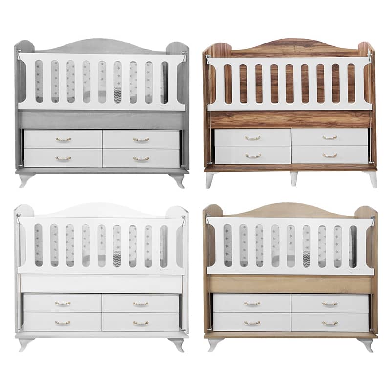 Wooden Baby Bed With Dresser - سرير أطفال خشبي مع خزانة أدراج 0