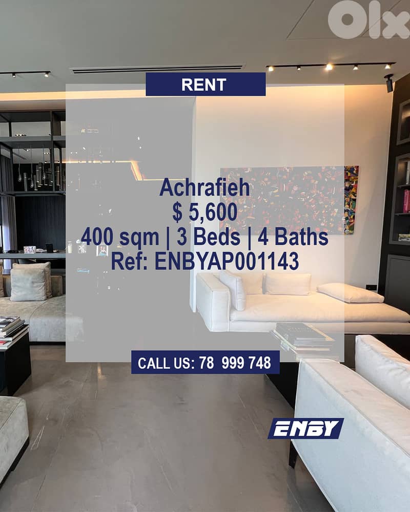 Penthouse for Rent in Achrafieh | Gated Community | Garden | Terrace 0