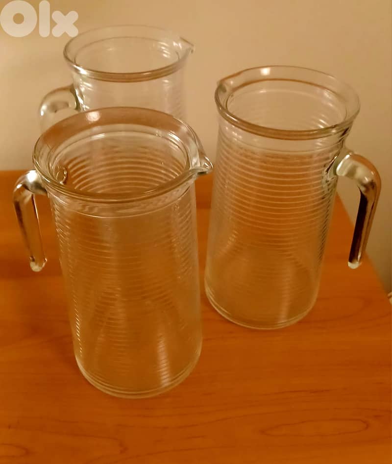 Set of 3 glass pitchers – 1250 ml, horizontal ribbed design, excellent 1