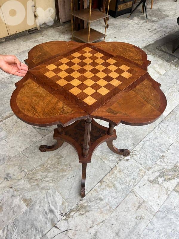 French table de jeux طاولة لعب شطرنج فرنسية خشب جوز ناعمة روعة 0