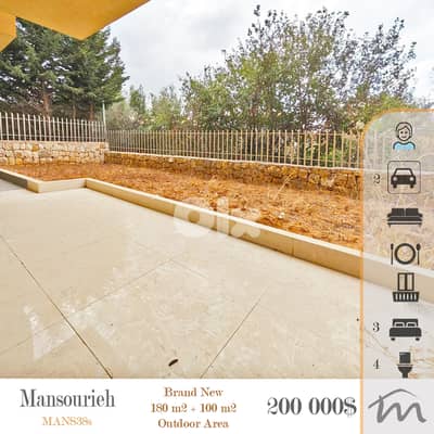 Mansourieh | Brand New 180m² + 100m² Garden & Terrace | 2 Parking