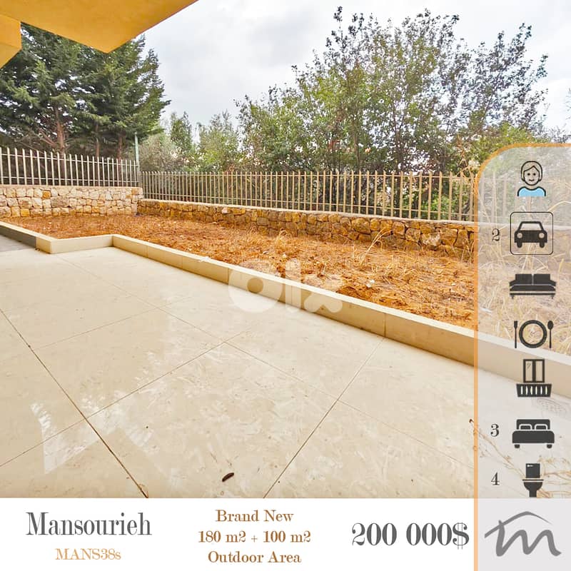 Mansourieh | Brand New 180m² + 100m² Garden & Terrace | 2 Parking 0