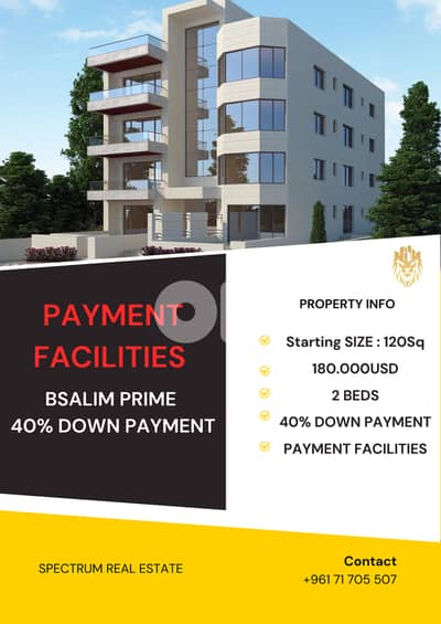 PAYMENT FACILITIES IN BSALIM PRIME 40% DOWN PAYMENT, (BS-194)