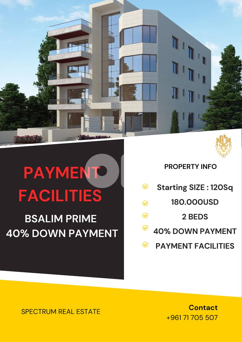 PAYMENT FACILITIES IN BSALIM PRIME 40% DOWN PAYMENT, (BS-194) 0