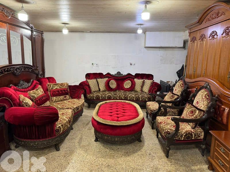 طقم كنبايات حفر خشب زان ملكي اربع قطع وطاولة 8