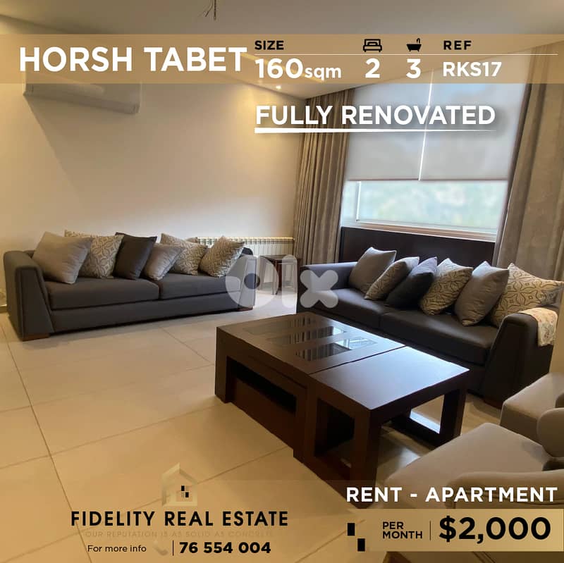 Apartment for rent in Horsh Tabet RKS17  شقة للإيجار في حرش تابت 0