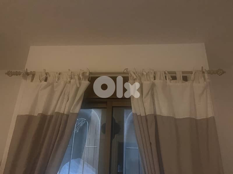 bed, curtain bar, 2 nightstands, iron 1