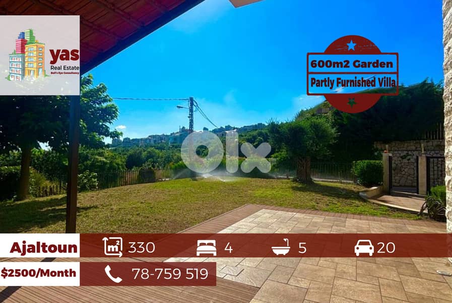 Ajaltoun 330m2 | 600m2 Garden | Semi Furnished Villa | Rent | KS 0