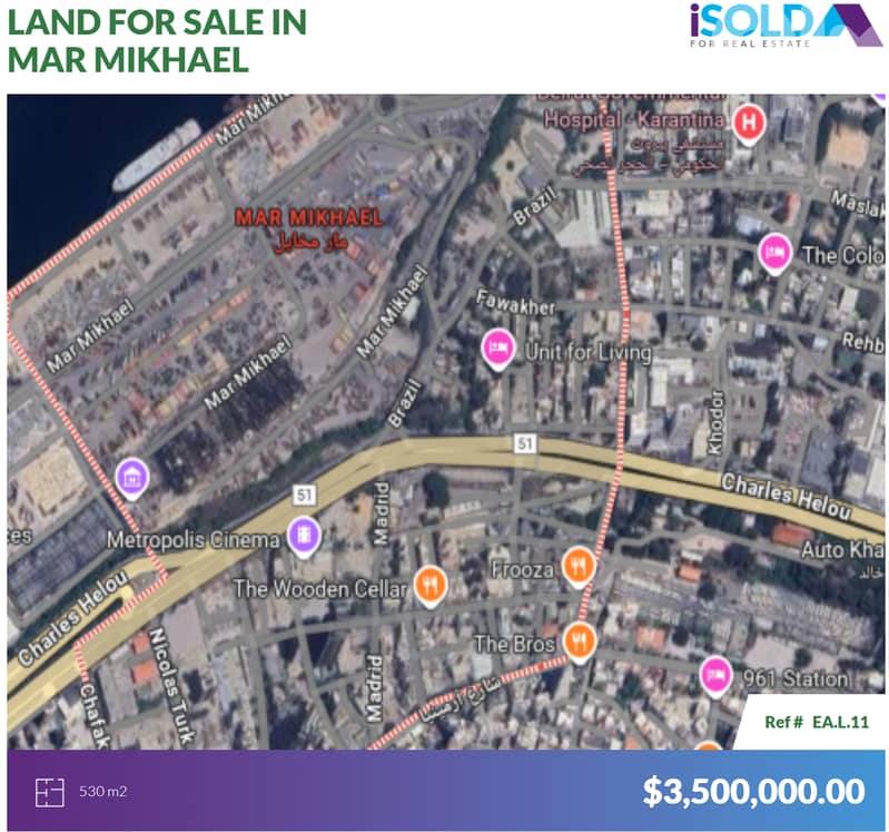 530m2 prime land for sale in Mar Mikhael - أرض للبيع في مار مخايل 0