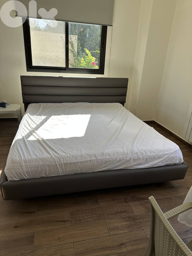 For Sale: 1.80 m Leather Bed (Hard Wood Frame) + Mattress — Like New 0
