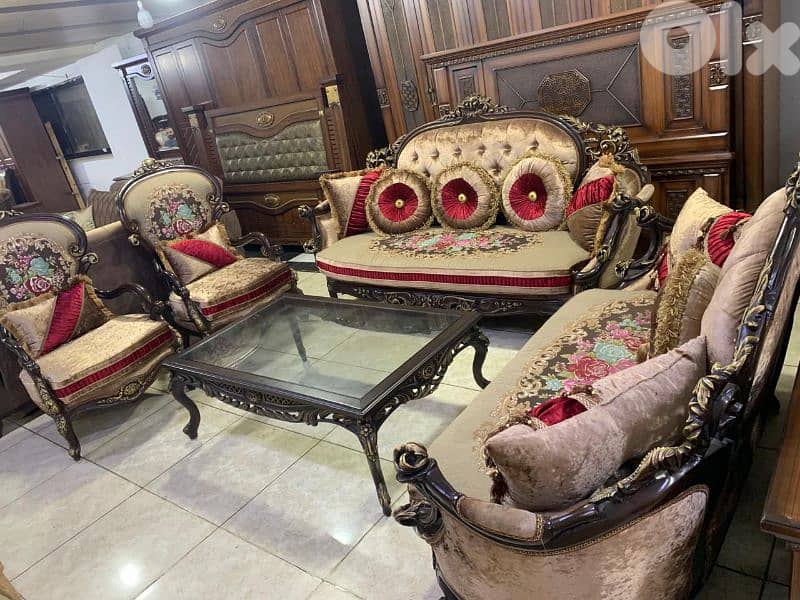 طقم كنبايات مصري حفر خشب زان ملكي 4