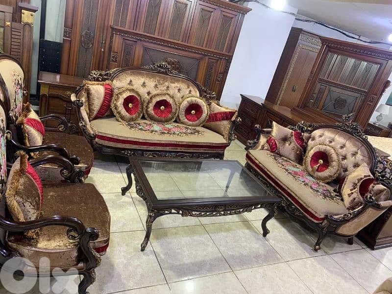 طقم كنبايات مصري حفر خشب زان ملكي 5