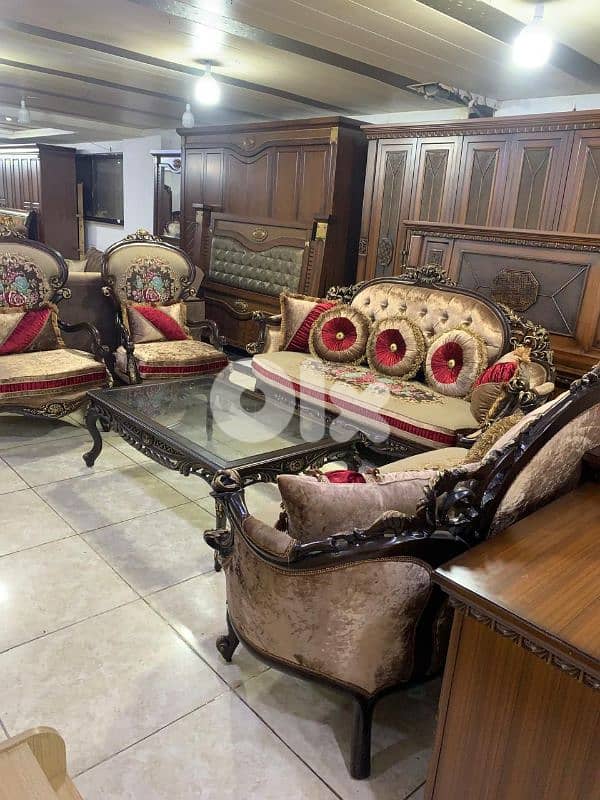 طقم كنبايات مصري حفر خشب زان ملكي 6