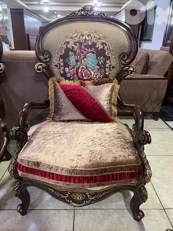 طقم كنبايات مصري حفر خشب زان ملكي 7