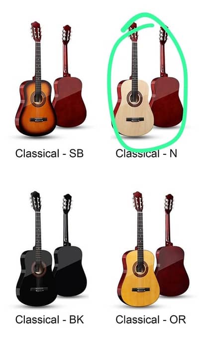 Classical Guitar – 38 Inch - Natural Wood Color (Full Set) (Brand new)