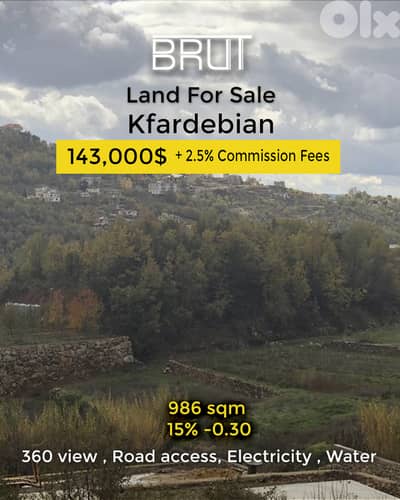 968 sqm Land for sale in Kfardebian - Killer view