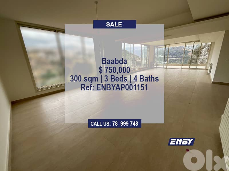 Apartment for Sale in Baabda |  Attractive view | Private Road 0