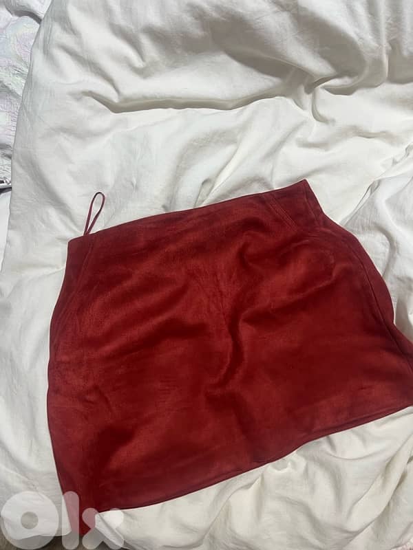Mango Suede Burnt Red Skirt 0
