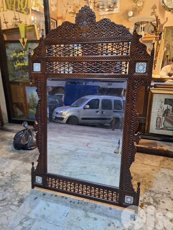 مراية شرقية انتيك حفر يد رائع جدا حجم كبير فخمة 1