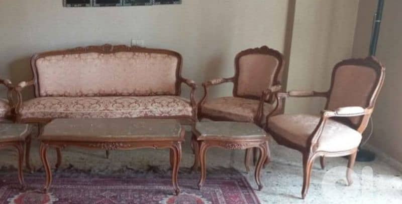 Salon Louis XV en bois massif sculpté et marbre. 1