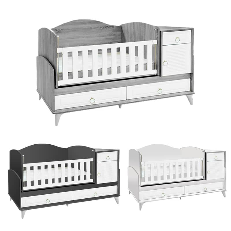 Wooden Baby Bed With Dresser - سرير خشبي للأطفال مع أدراج جانبية 0