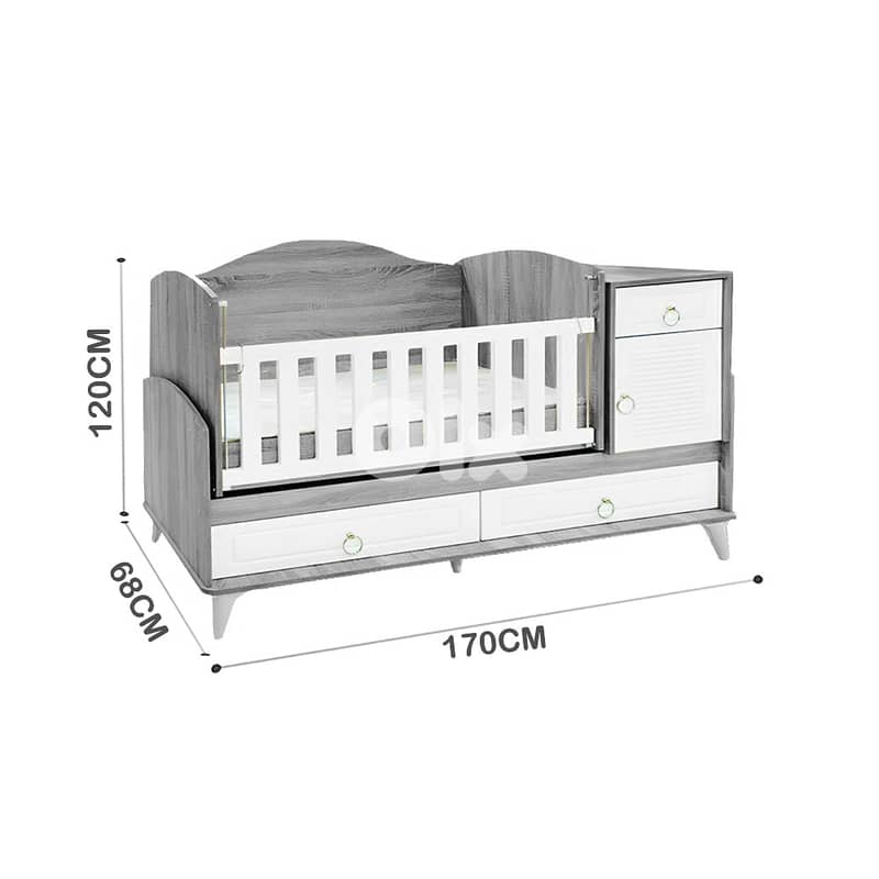 Wooden Baby Bed With Dresser - سرير خشبي للأطفال مع أدراج جانبية 1