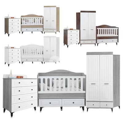 Wooden Baby Bed With Closet Treasury And Dresser Set - مجموعة سرير خشب