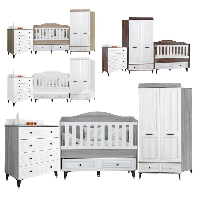 Wooden Baby Bed With Closet Treasury And Dresser Set - مجموعة سرير خشب 0