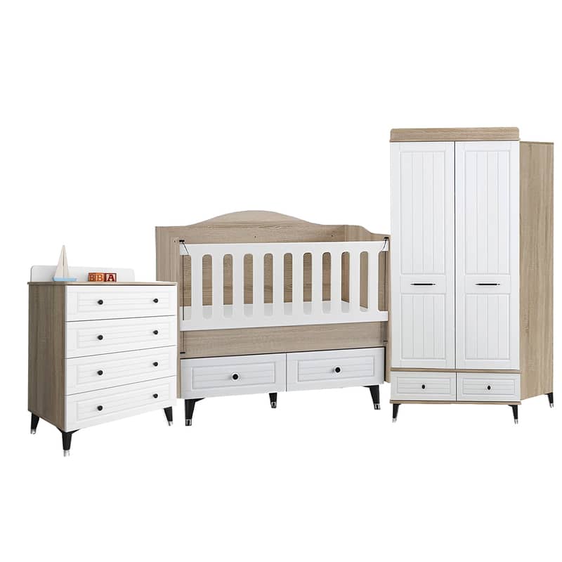 Wooden Baby Bed With Closet Treasury And Dresser Set - مجموعة سرير خشب 4