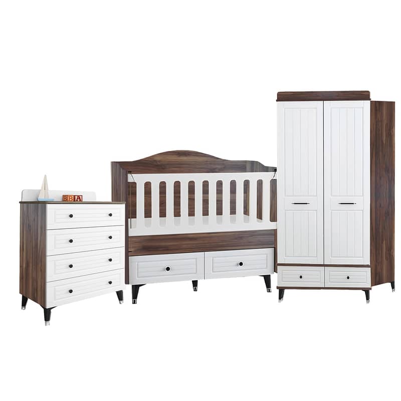 Wooden Baby Bed With Closet Treasury And Dresser Set - مجموعة سرير خشب 5