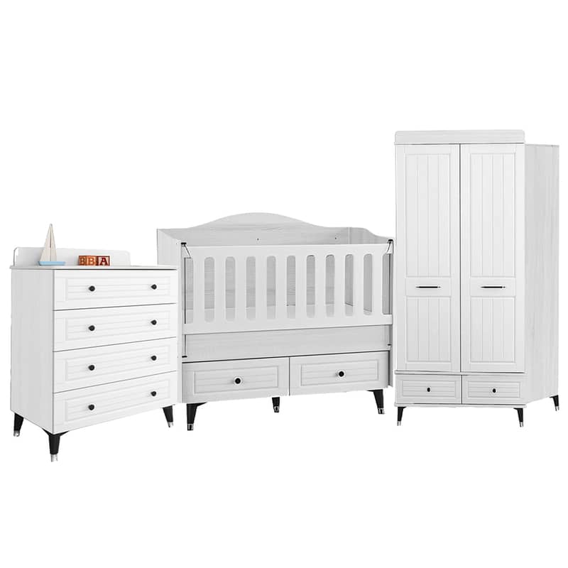 Wooden Baby Bed With Closet Treasury And Dresser Set - مجموعة سرير خشب 7