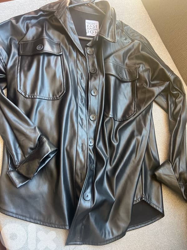 black leather long shirt 0