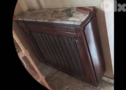 Vintage Cache-radiateur en bois massif et marbre ; 26cm×86cm