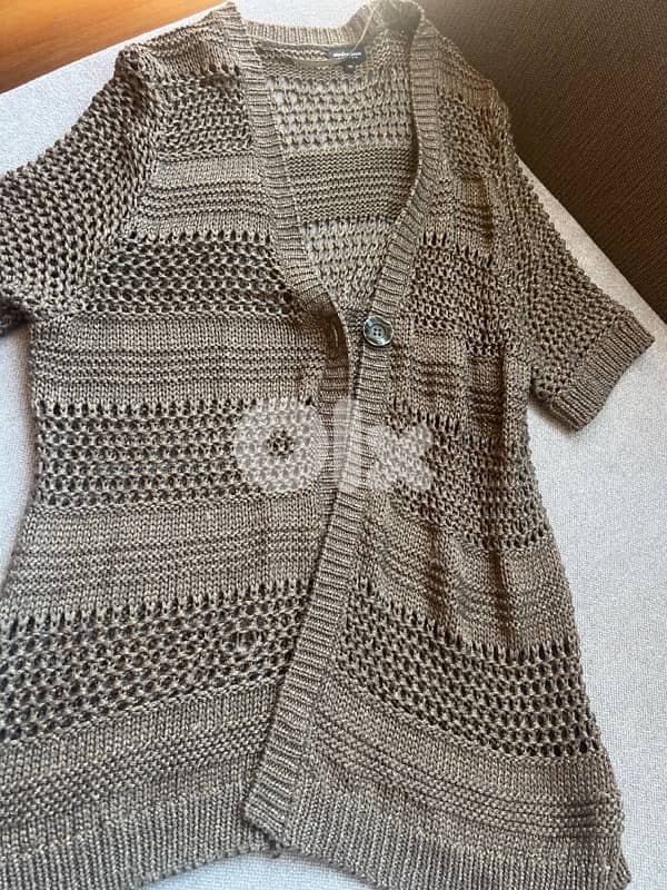 short sleeves olive green knitted cardigan 0